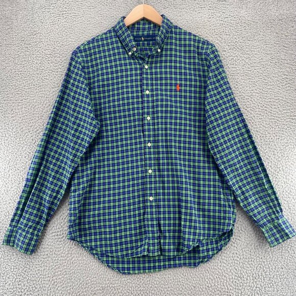 Ralph Lauren Shirt Mens Large Green Blue Plaid Button Up Collar Long Sleeves - Picture 1 of 9